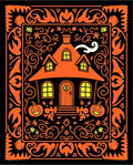 Spooky Orange Haunted House Garden Art Rug