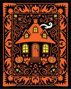 Spooky Orange Haunted House Garden Art Rug