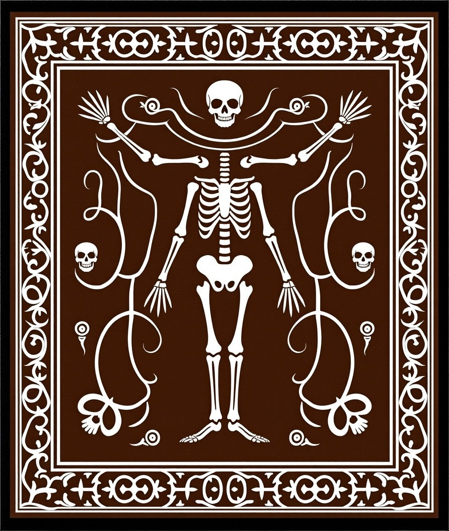 Brown White Skeleton Vine Border Rug