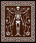 Brown White Skeleton Vine Border Rug