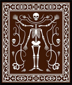 Brown White Skeleton Vine Border Rug