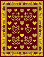 Crimson Yellow Romantic Heart Border Rug