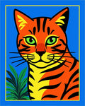Vibrant Orange Green Cat Jungle Rug
