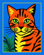 Vibrant Orange Green Cat Jungle Rug