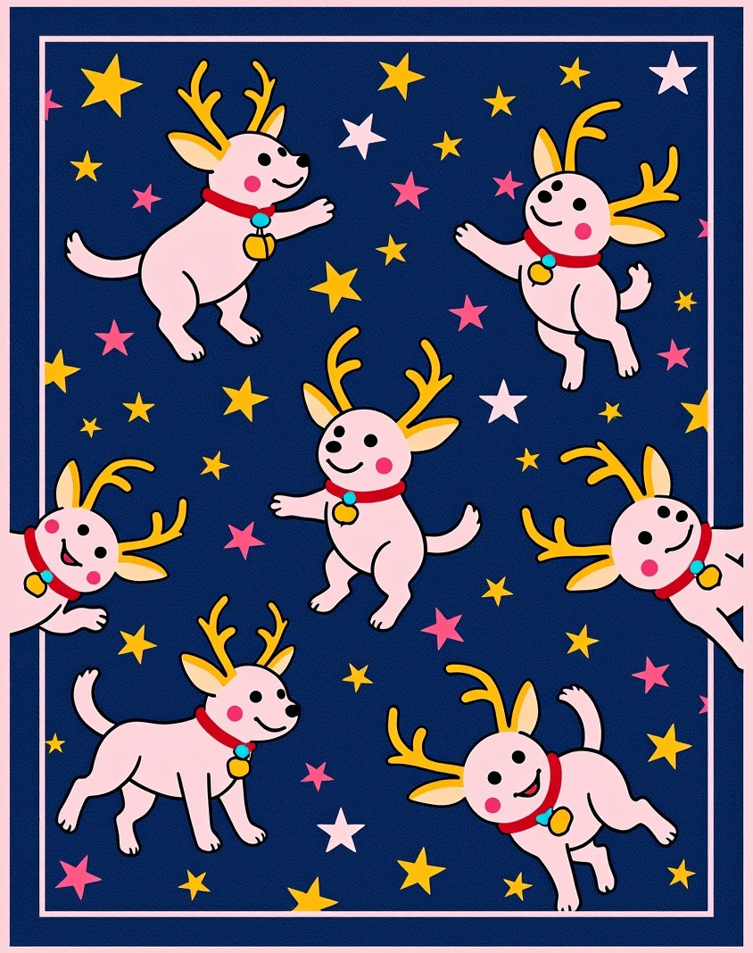 Pink Reindeer Starry Night Collection Rug