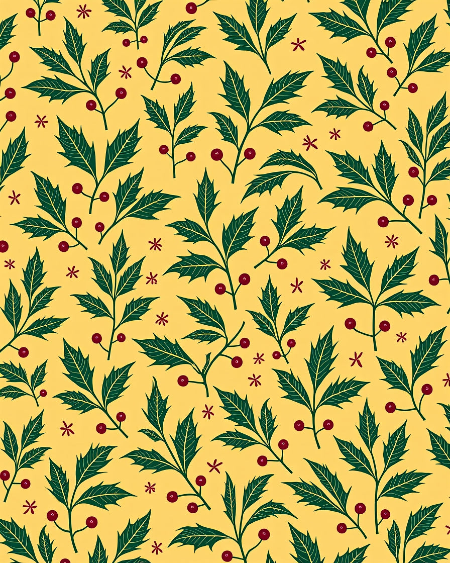 Green Holly Berry Christmas Yellow Rug