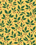Green Holly Berry Christmas Yellow Rug