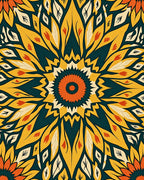 Golden Yellow Orange Floral Mandala Rug