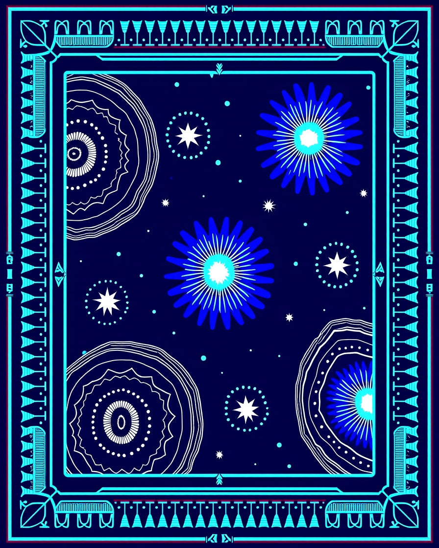 Midnight Blue Floral Sunburst Rug