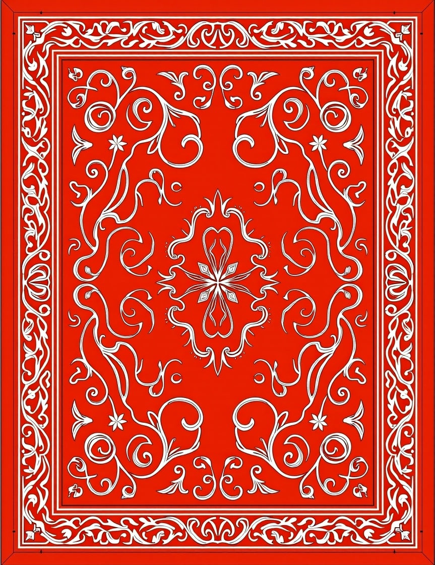 Vibrant Red Scrollwork Floral Medallion Rug