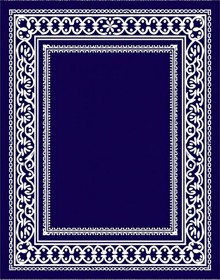 Deep Navy White Ornate Border Rug