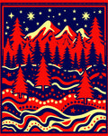 Bold Red Forest Night Mountains Rug