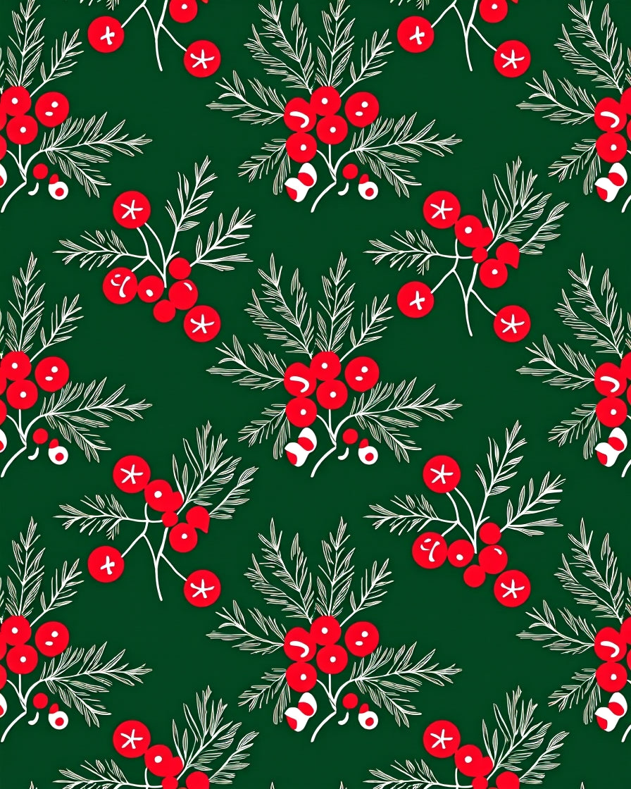 Crimson Berry Branches Green Repeat Rug