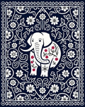 Navy Blue Elephant Floral Medallion Rug