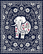 Navy Blue Elephant Floral Medallion Rug