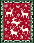 White Reindeer Snowflakes Red Border Rug