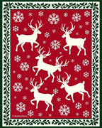 White Reindeer Snowflakes Red Border Rug