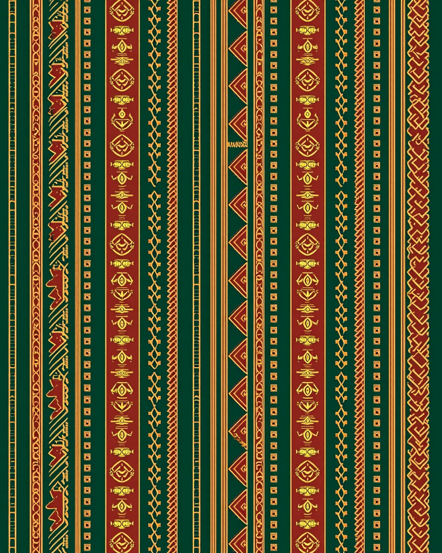 Deep Green Crimson Yellow Tribal Stripe Rug