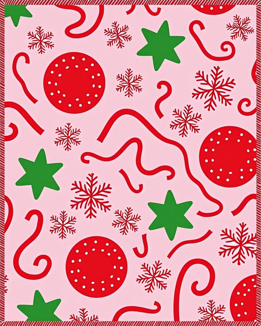 Whimsical Pink Christmas Star Snowflakes Rug