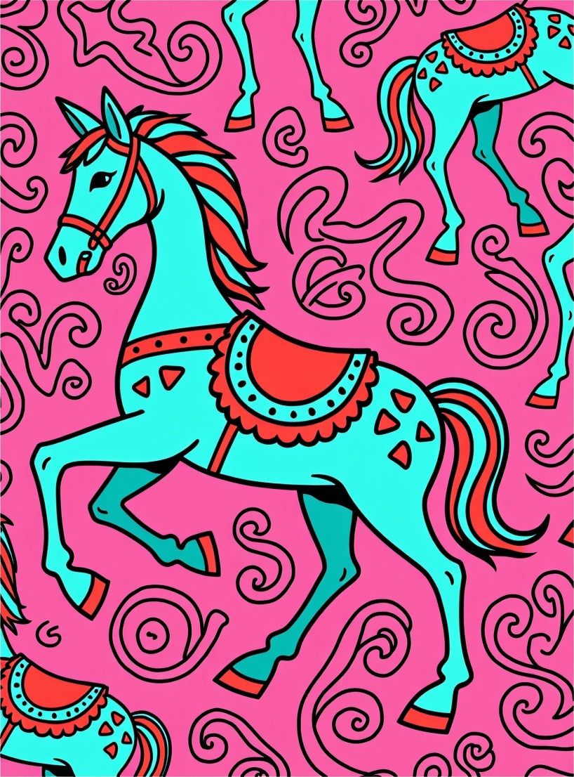 Aqua Pink Carousel Horse Swirls Rug