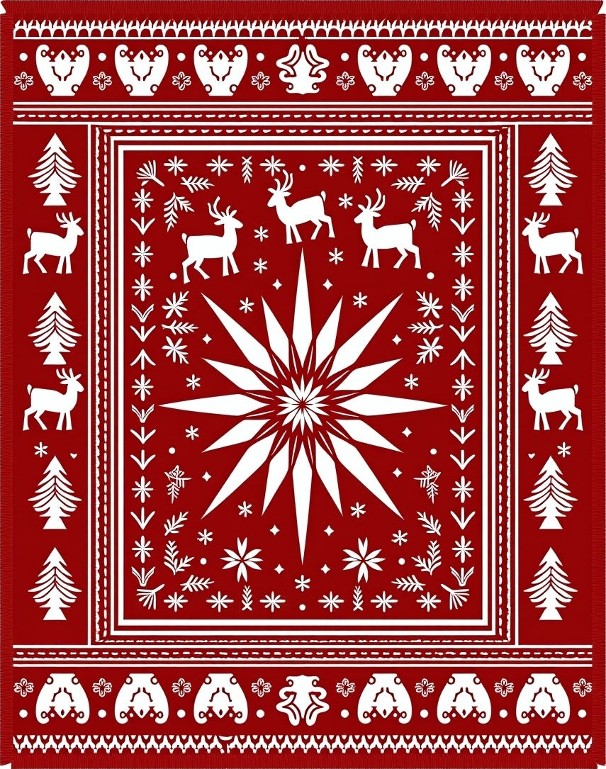Red Festive Christmas Deer Star Rug
