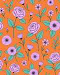 Bright Orange Lilac Floral Garden Rug