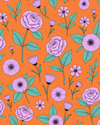 Bright Orange Lilac Floral Garden Rug