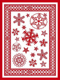 Red Snowflakes Bordered Textile Rug