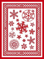 Red Snowflakes Bordered Textile Rug