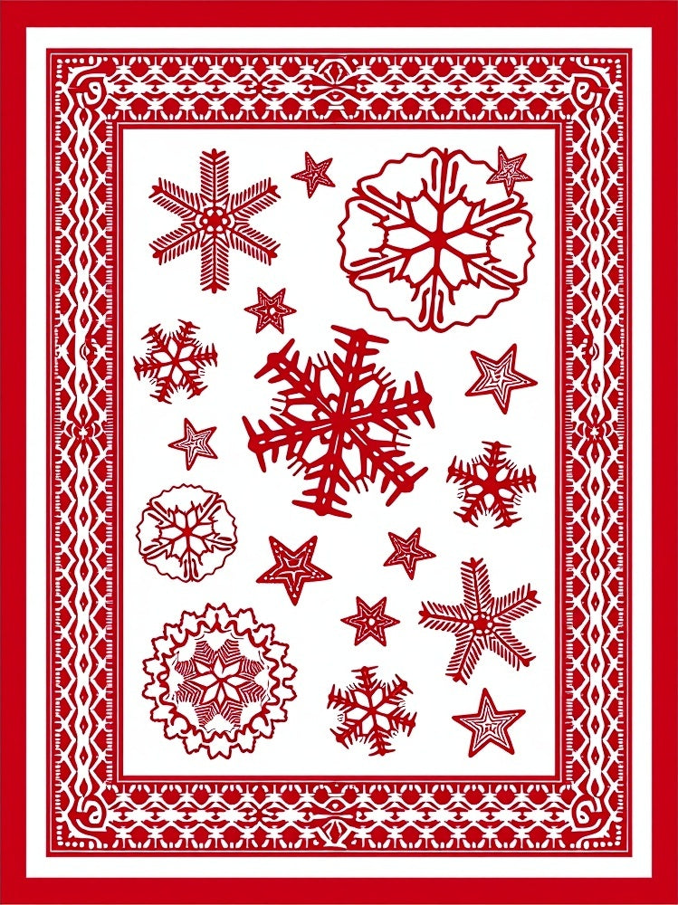 Red Snowflakes Bordered Textile Rug