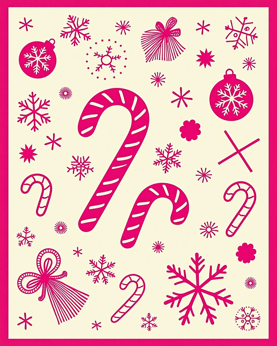 Whimsical Pink Candy Cane Snowflakes Rug