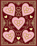 Golden Pink Hearts Burgundy Border Rug