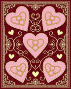 Golden Pink Hearts Burgundy Border Rug