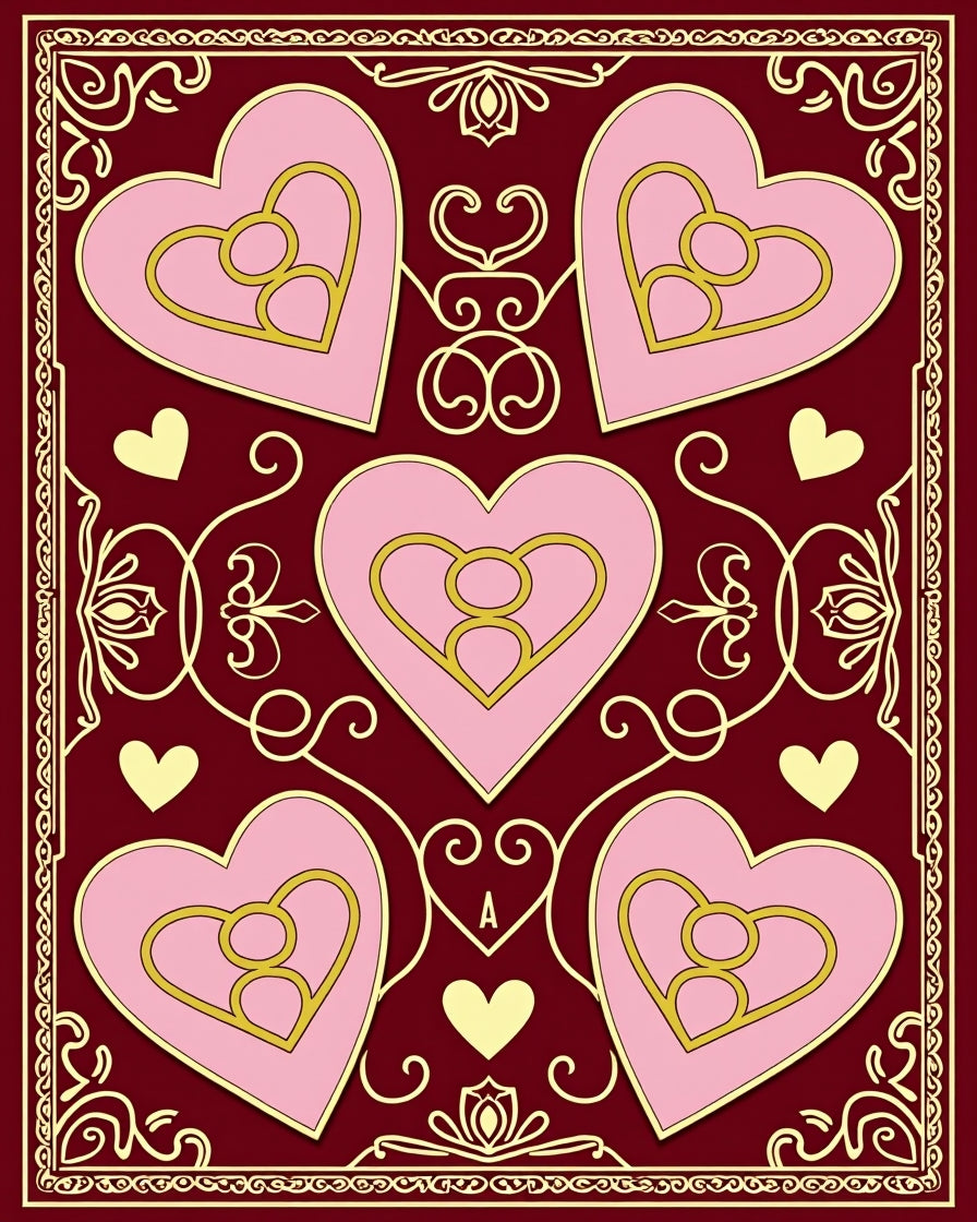 Golden Pink Hearts Burgundy Border Rug
