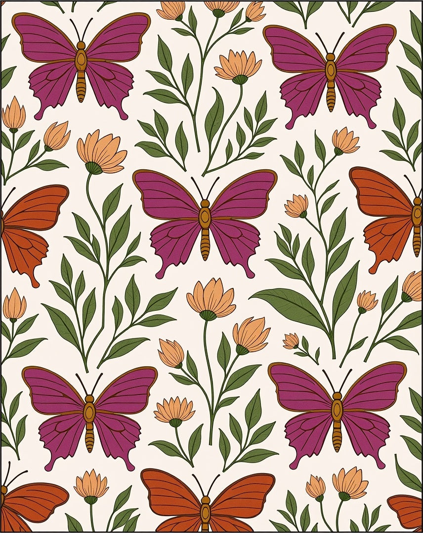 Purple Orange Butterfly Floral Meadow Rug