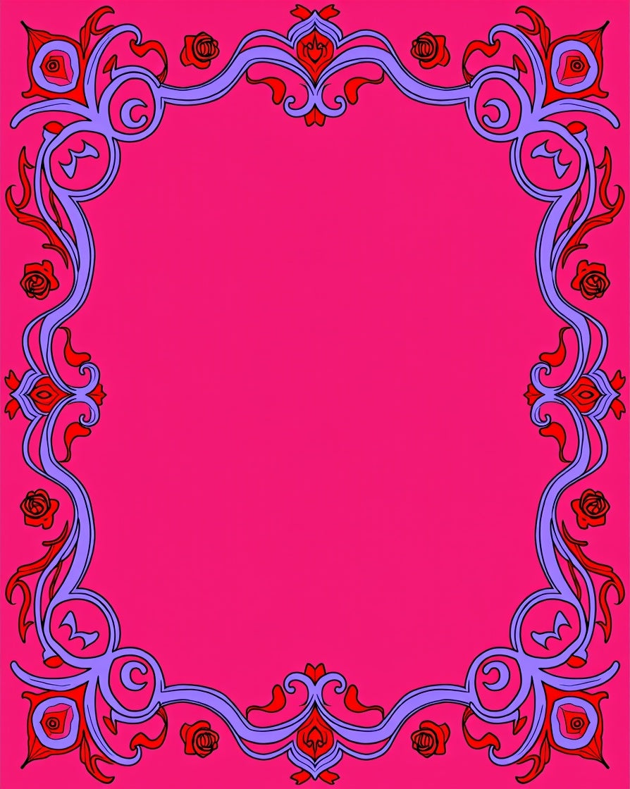 Regal Pink Floral Scroll Frame Rug
