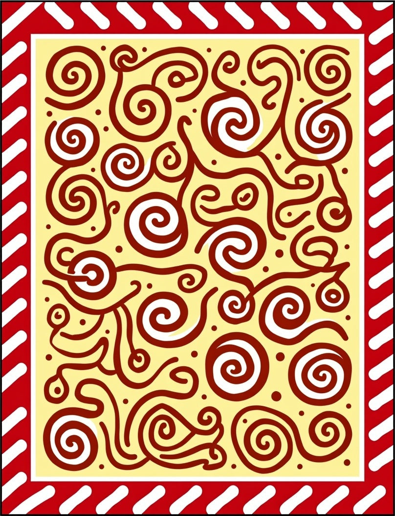 Red Swirl Cream Abstract Border Rug