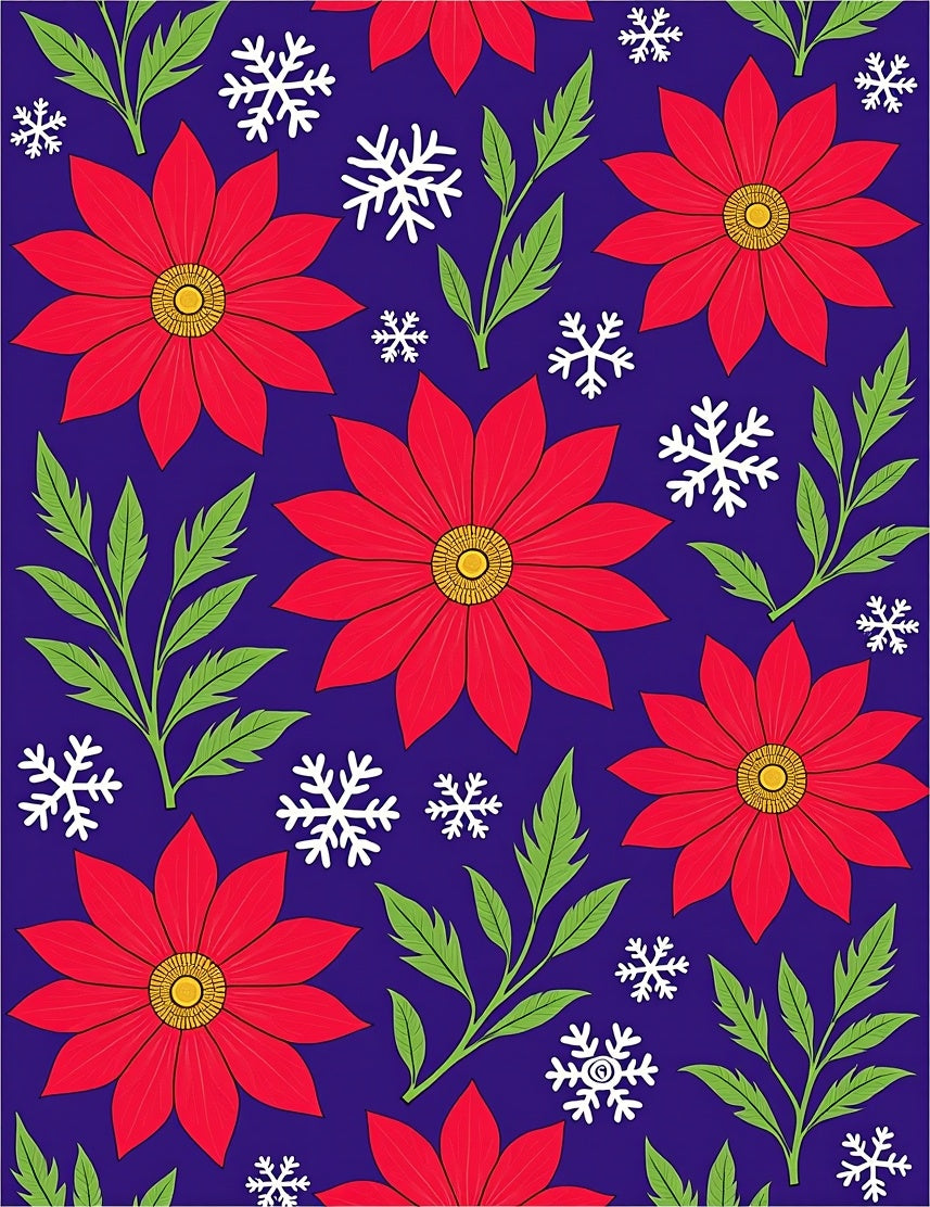Vibrant Red Poinsettia Snowflake Garden Rug