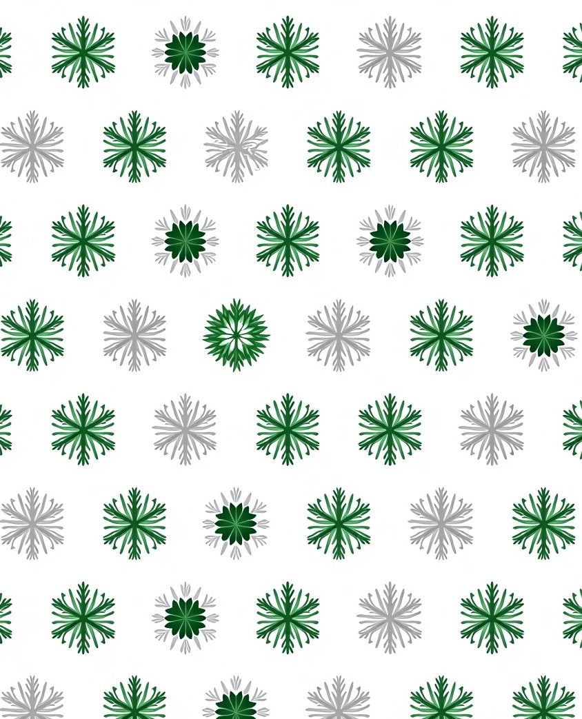 Green Silver Snowflake Repeating Pattern Rug