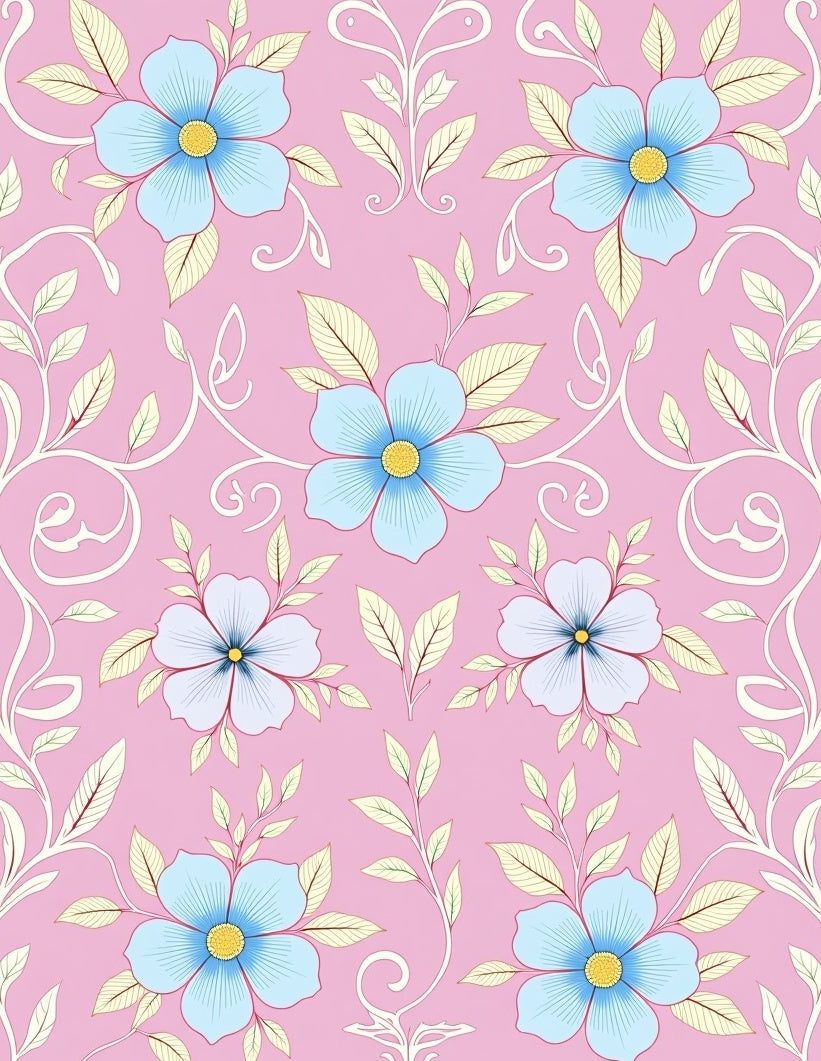 Pastel Pink Light Blue Floral Vines Rug