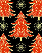 Festive Red And Gold Pine Tree Snowflakes Rug