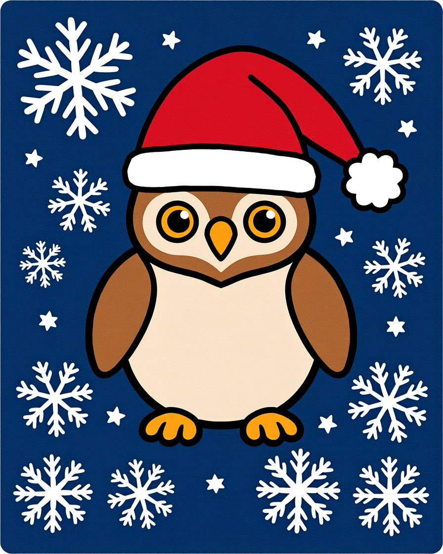 Christmas Owl with Snowflakes on Navy Rug