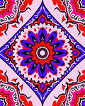 Bold Crimson Blue Radial Bloom Rug