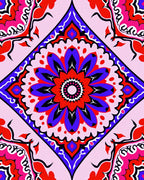 Bold Crimson Blue Radial Bloom Rug