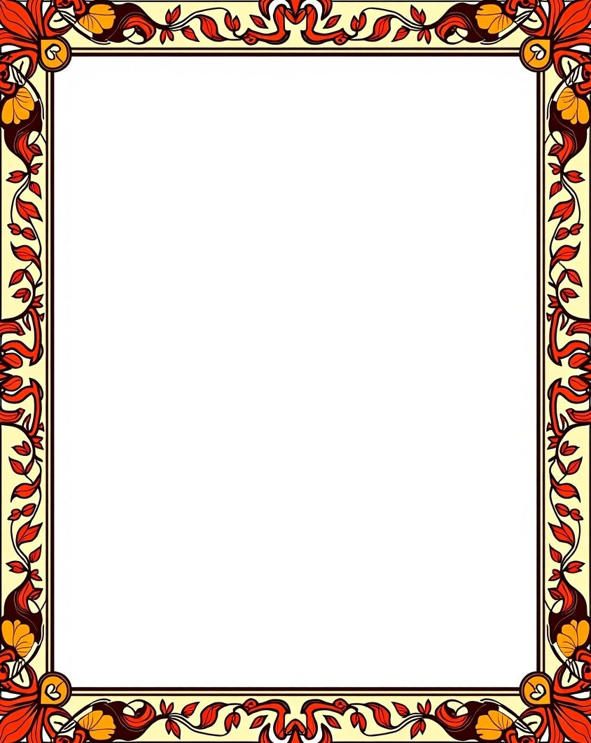 Crimson Amber Floral Border Rug