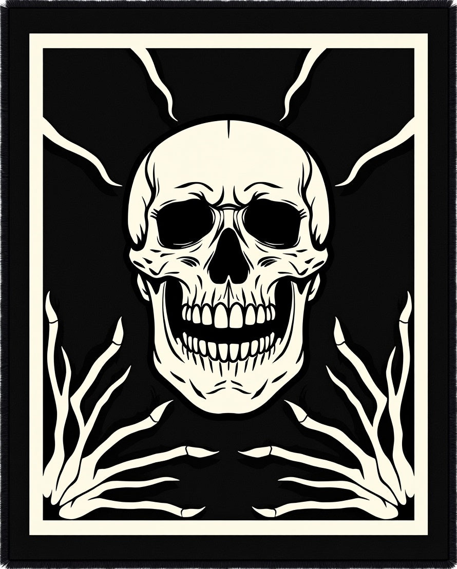 Black and Bone Skull Skeleton Hands Rug