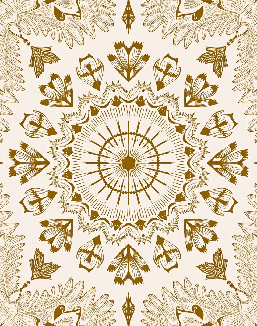 Golden Floral Mandala Medallion Rug
