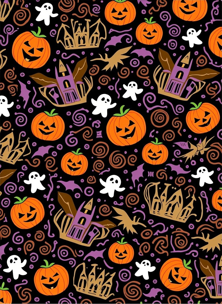 Spooky Orange Halloween Pumpkin Ghosts Rug