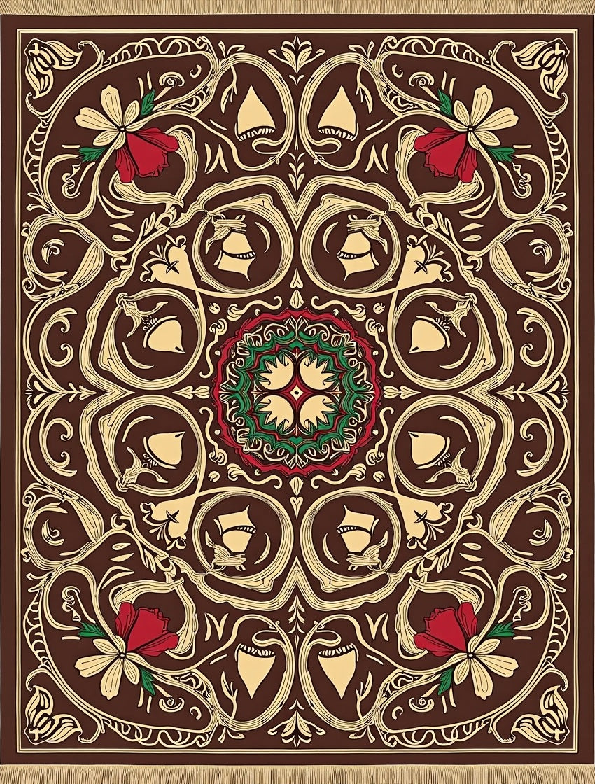 Art Nouveau Red Floral Medallion Rug