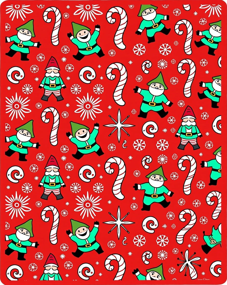 Jolly Elf Candy Cane Holiday Red Rug